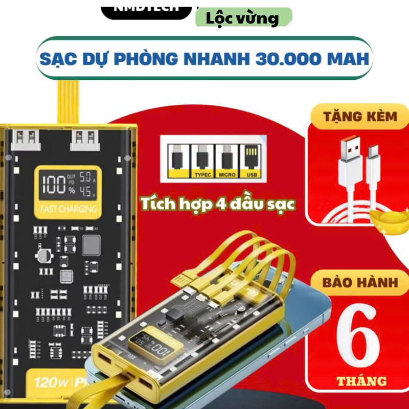 Sạc Dự Phòng Titan 30000mAh 120W Dung Lượng Lớn Tích Hợp 4 Cổng Sạc Có Màn Hình LED Sạc Nhanh