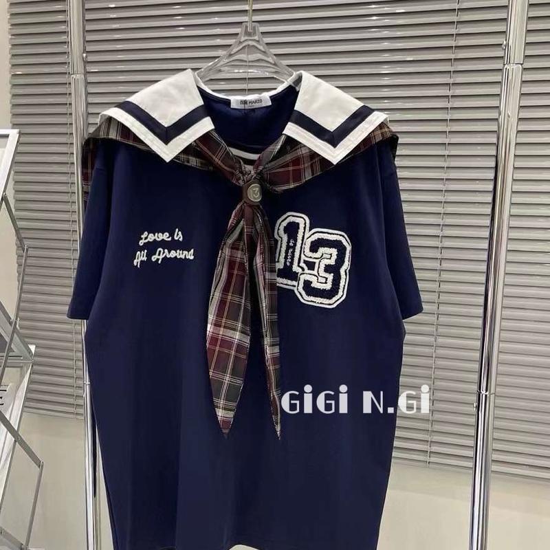 Áo phông thủy thủ kèm khăn hót hít Hàng Quảng Châu Cao Cấp Top Nữ Women Top Nhung Kem Nhung Kem