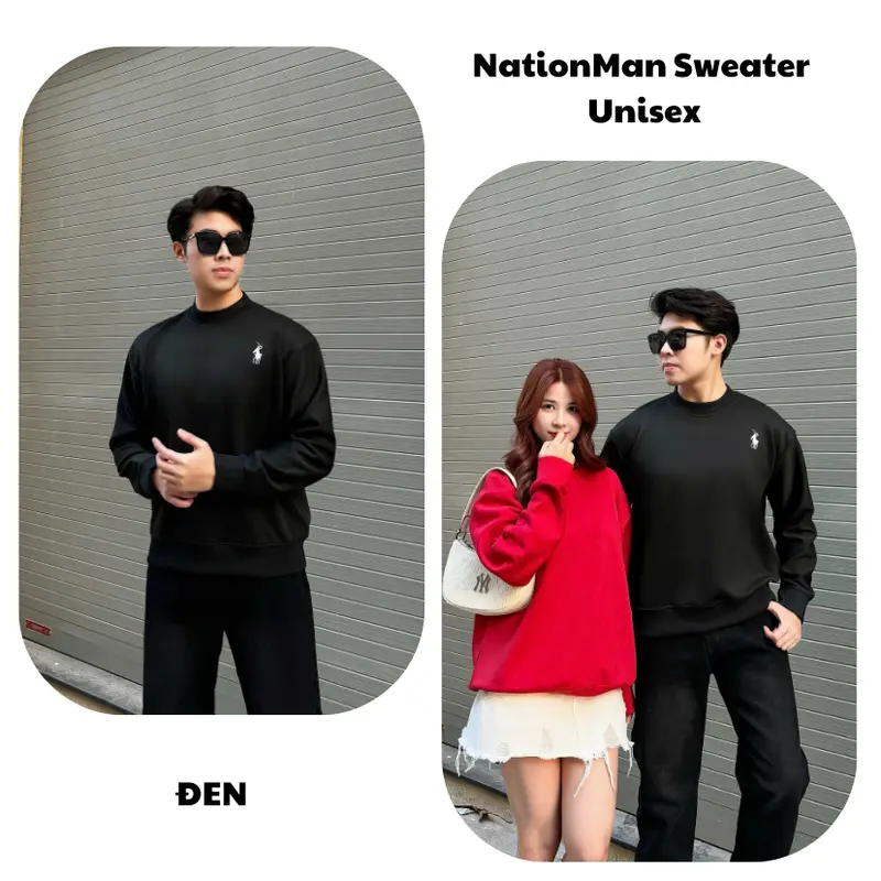 (DEAL MỞ BÁN) Áo Sweater NỈ 2 Da cổ tròn COTTON NATIONMAN (KHÔNG XÙ LÔNG ) BST Tết 2025  nam nữ cotton Unisex Local Brand Menswear 3