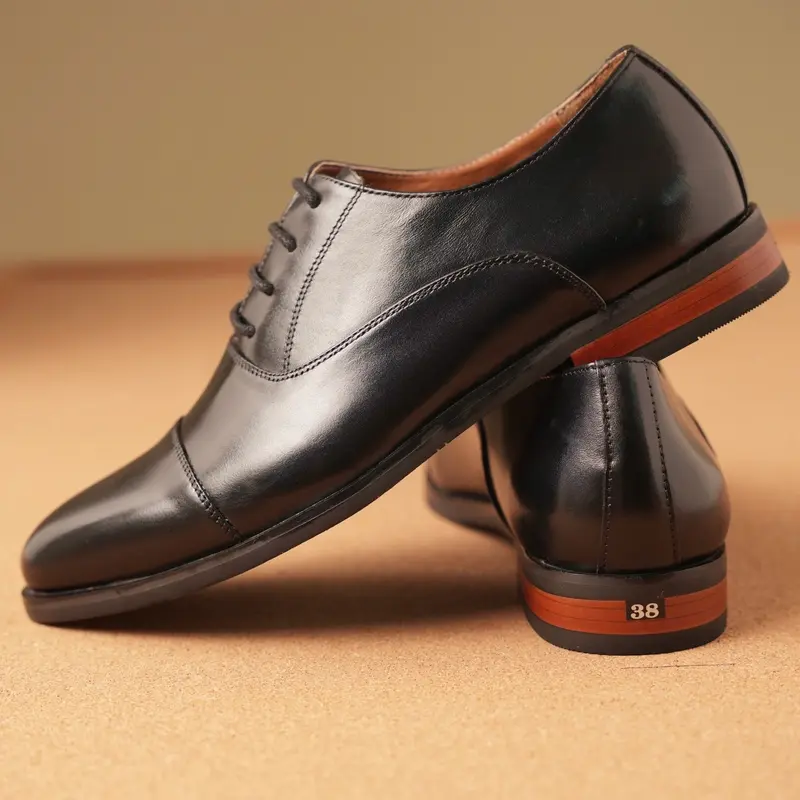 Giày Nam Oxford Captoe Màu Đen Chất Liệu Da Bò Nhập Khẩu Cao Su 4