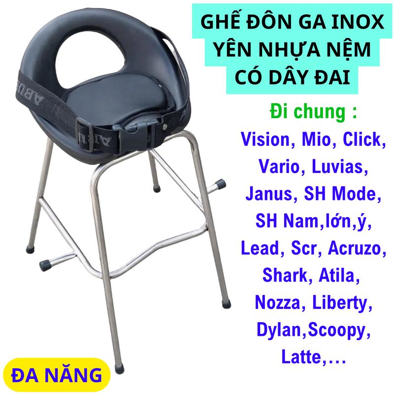 Ghế ngồi xe máy đa năng inox YÊN NHỰA NỆM và dây đai an toàn cho bé