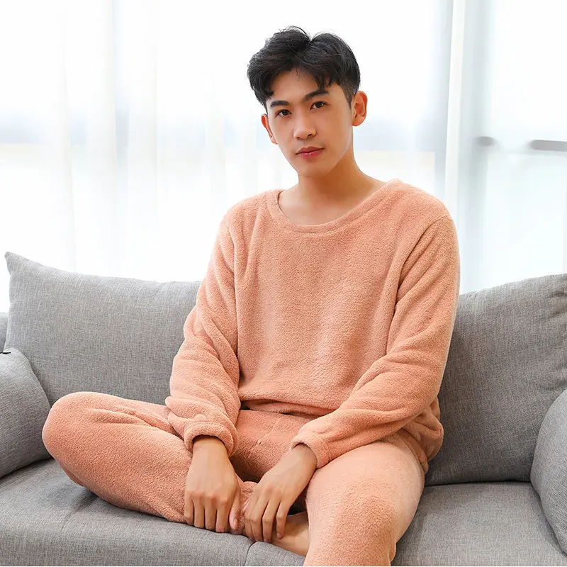 Bộ Đồ Nam, Bộ Sưu Tập Mùa Đông, Đồ Ngủ Nhung San Hô, Quần Áo Giữ Nhiệt Dài Tay, Lót Lông Cừu, Dày Dặn, Quần Ấm Áp, Thích Hợp Cho Mùa Thu Và Mùa Đông, Phong Cách Cặp Đôi 5