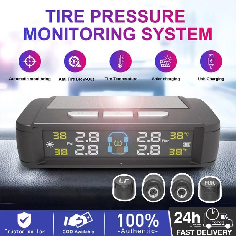Product Introduction of 【24-hour shipping+free shipping+COD】TPMS Universal Tire Pressure Alarm Monitoring System Car Tire Pressure Monitoring System Solar Panel USB Charging Smart Car with 4 External Sensors Real-time LCD Display 34