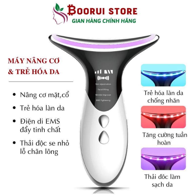 Máy nâng cơ mặt, cổ trẻ hóa làn da Boorui 02 - Máy đẩy tinh chất bằng ánh sáng kết hợp điện châm EMS, tăng sinh collagen, làm sạch thu nhỏ lỗ chân lông trẻ hóa làn da, chăm sóc da chuyên nghiệp - Phiên bản tiếng anh Đa chức năng