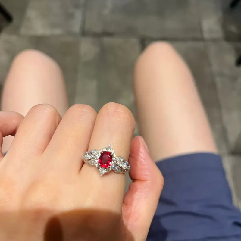 Nhẫn Hở, Phong Cách Tòa Án Pháp, Thiết Kế Cổ Điển Cao Cấp, Độc Đáo, Ruby Sáng Bóng, Hiệu Ứng Làm Sáng Women Nữ 2