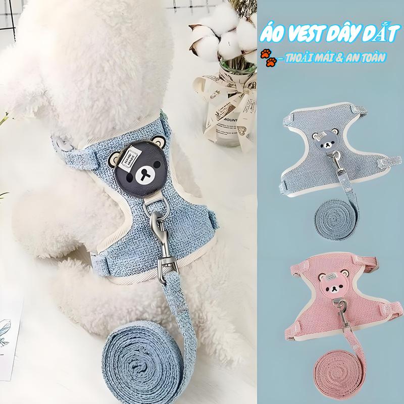 Dây Xích Thú Cưng Dây Xích Cho Chó Nhỏ Kiểu Áo Vest Thiết Kế Hoạt Hình Dây Đai Nịt Ngực Cho Chó Mèo Đồ Dùng Thú Cưng