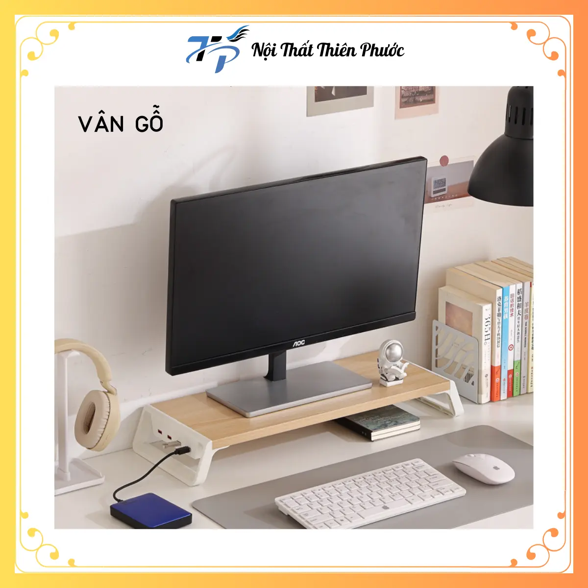 Kệ Máy Tính Thông Minh, Kệ Gỗ Để màn Hình Máy Tính Laptop Có Cổng Sạc USB Tặng Kèm Dây Nối