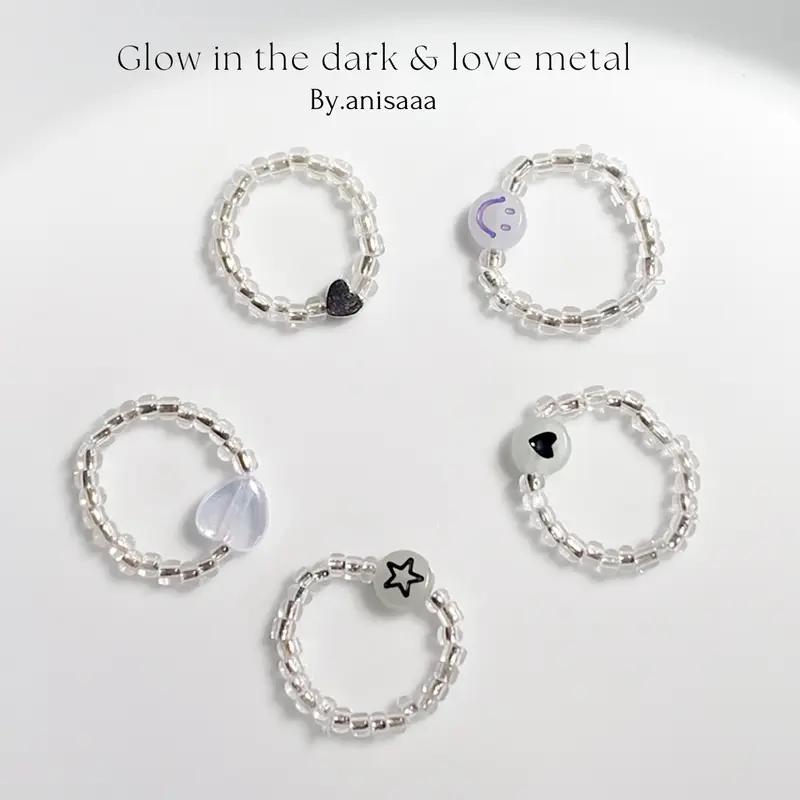 ( SET BEADS RINGS ) | BNW | BLUE | Purple | fuchia series |   Beads ring cute | cincin manik | cincin manik korean 2