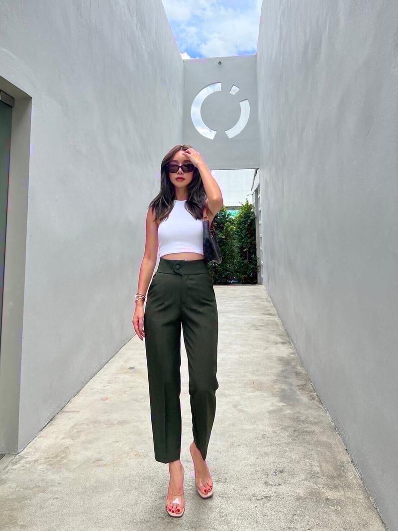 Product Introduction of Celana Promthong BO1 7/9 High Waist Kancing Bulat Katun Tidak Stretch Bangkok Wanita 8