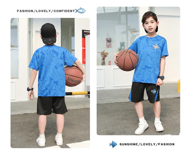 Product Introduction of Summer New Children's Basketball Uniform Set Boys and Girls Sports Wear Quick-Dry Big Kids Short Sleeve Shorts Two-Piece Set 11