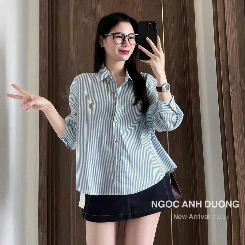 Sơ mi thô kẻ xanh  thêu hot 0