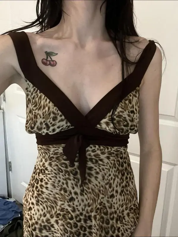 Women's Leopard Print Bow Decor Contrast Binding Tank Top, Asymmetrical Hem Sleeveless Top for Summer, Fashion Women's Top for Daily Wear Valentine's Day, gift 4