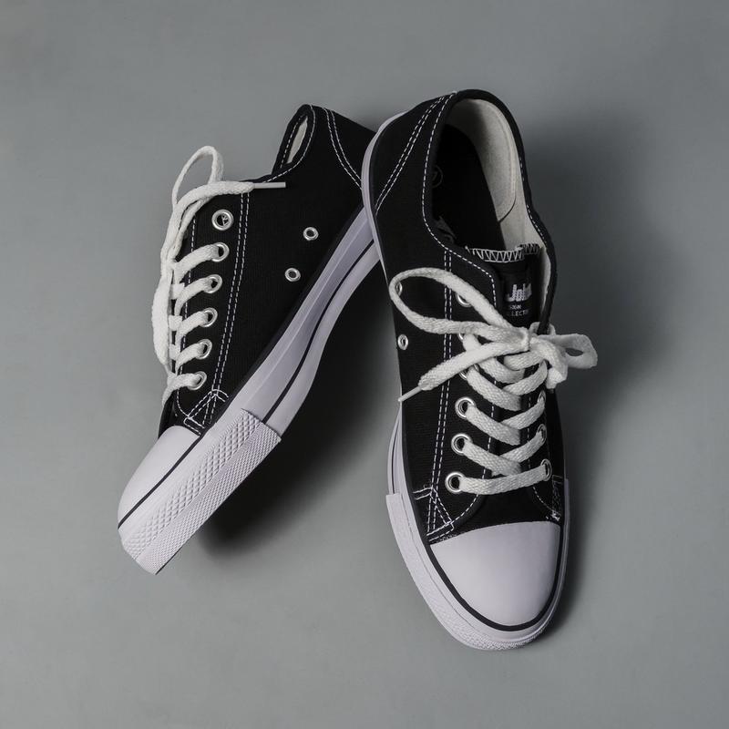 Johnson Basic LowCut Black White - Sepatu Johnson Original 100% Canvas Casual Karet  Shoes  Putih  Hitam  Pria  Sneakers 0