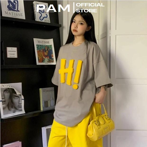 Áo thun chữ HI PAMSTUDIO , chữ may  3D nổi khối độc lạ , chất liệu cotton 260gsm , form reguler dáng vừa , tôn dáng , phù hợp nhiều loại quần khác nhau , phong cách streetwear, thời trang nam nữ unisex L63 Menswear Kem