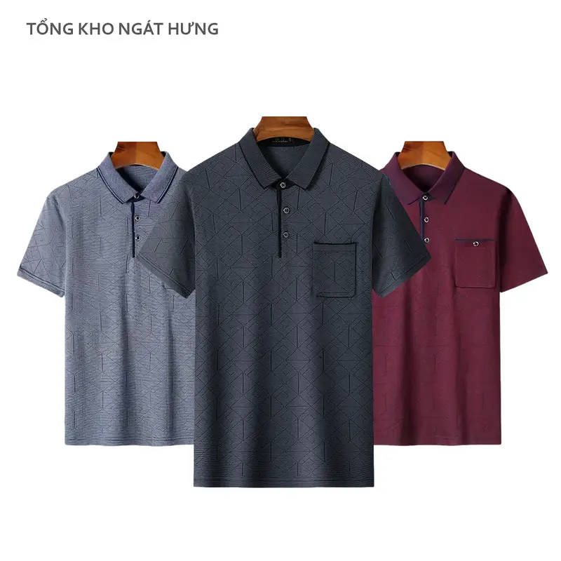 Áo Nam Trung Niên Chất Thun Lạnh Quảng Châu Cao Cấp Menswear Có Cổ Ngắn Tay A02 Polo Nhung Shirt Tặng bố 6
