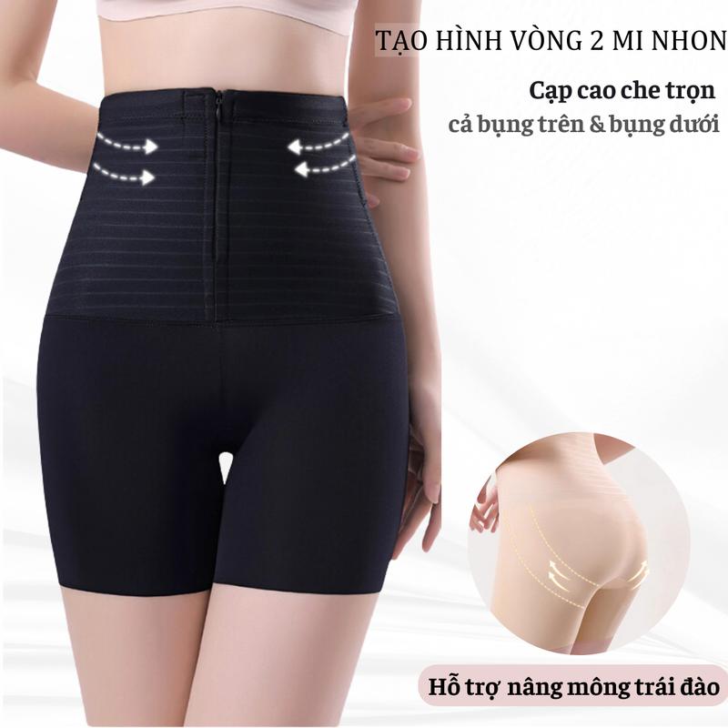 Quần gen bụng cạp cao định hình siết eo quần nâng vòng 3 khóa kéo trước chống cuộn gập 0025