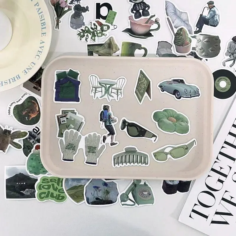 Green Themed Sticker, 63pcs/set Waterproof Self Adhesive Decorative Sticker, DIY Decals for Water Bottle, Laptop, Phone Case, Scrapbooking, Journal Making, Cover 0