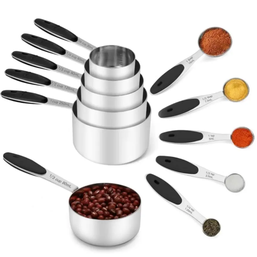 Stainless Steel Measuring Cup & Spoon Set, 10pcs/set Including Measuring Cup & Spoon, Durable Kitchen Measuring Utensils for Baking & Cooking