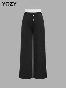 YOZY Women's Colorblock Button Fly Wide Leg Pants, Casual Comfy High Waist Trousers for Daily Wear, Ladies Bottoms for All Seasons