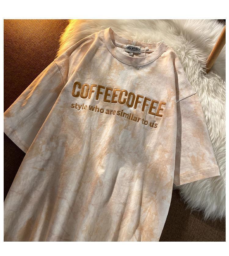 Product Introduction of Tie-Dye Top T-Shirt Embroidered Letters Couple Outfit Best Friend Outfit Short Sleeve T-Shirt Women Summer Loose Casual Top T-Shirt 12