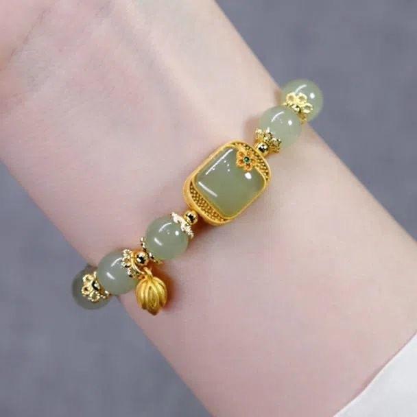 Exquisite Jade Bracelet for Women: Cube Sugar & Lotus Seedpod Inspired, Special-Interest Design bangles  bracelets 2