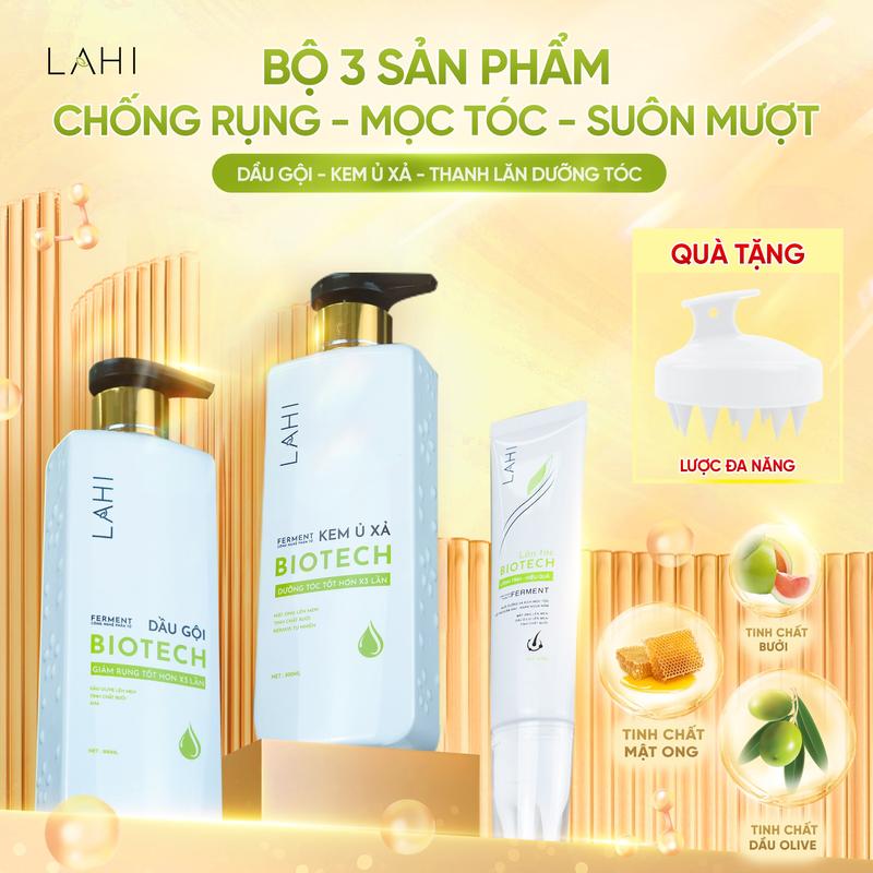 Bộ 3 LAHI  "CHỐNG RỤNG - MỌC TÓC - SUÔN MƯỢT "  Vượt Trội. Tốt hơn GẤP 10 LẦN - Dầu gội+kem ủ xả+thanh lăn.Mật Ong & Dầu Ô liu & Bưởi & AHA.Lành tính và hiệu quả - Tặng lược đa năng daug oil Nữ Women