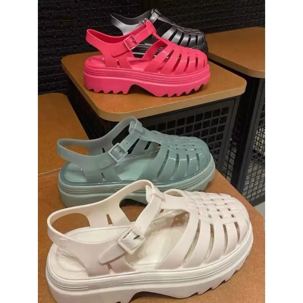 Melissa 2024 New Style Thick-Soled Platform Women Sandals Woven Hollow Toe-Increasing Height JellyZ2024 Shoes Girl Footwear Walking Shoes