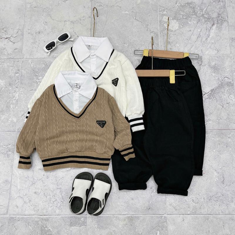 Bộ Áo Len Liền Cổ 2 Mầu Nâu Và Kem Cho Bé Trai Từ 11-31kg Shop Linh kids 88