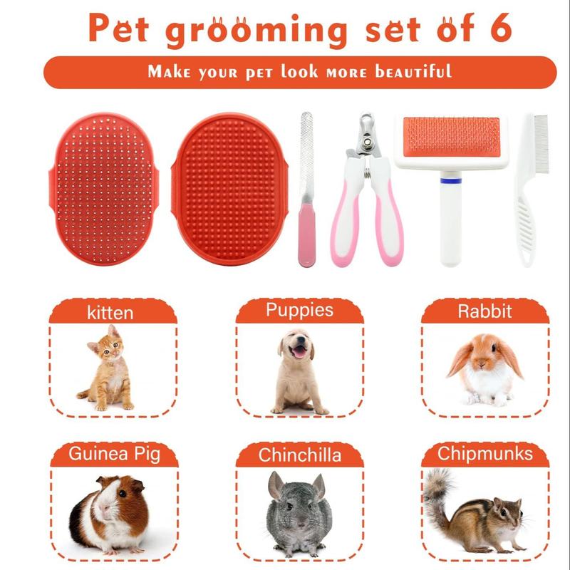 Product Introduction of Multi-use Pet Grooming Set, 6 Counts/set Pet Hair Removal Comb & Nail Clipper, Grooming Supplies for Rabbit Hamster 11