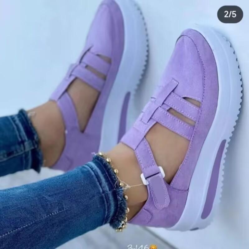 Product Introduction of 2023 Summer New Plus Size Women's Wedge Thick Sole Casual Shoes Solid Color Hollow Breathable Velcro Casual Shoes 6