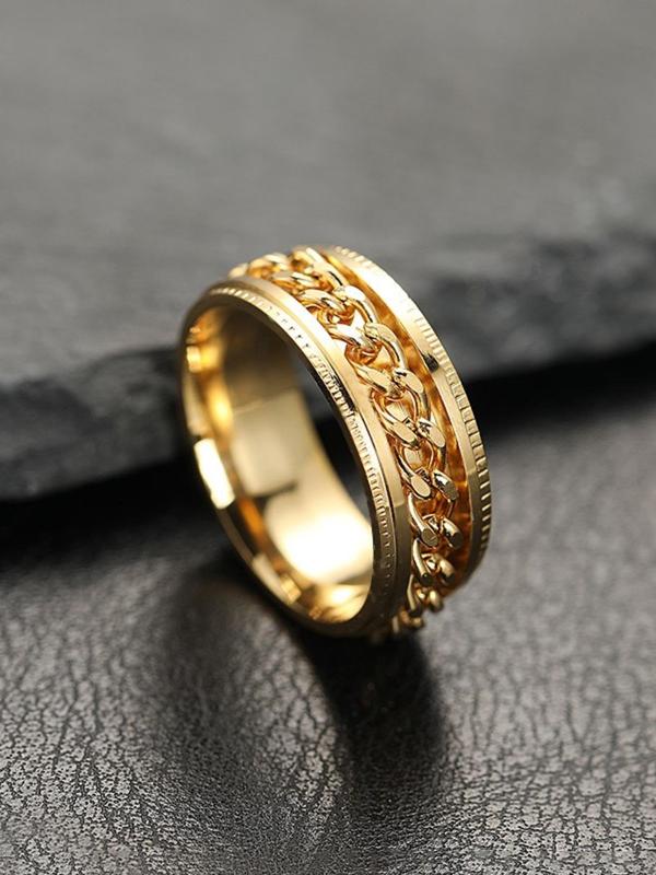 1 Piece Unisex Punk Style Chain & Texture Metal Design Ring, Trendy Casual Ring, Fashion Accessories for Daily & Party Decoration 5