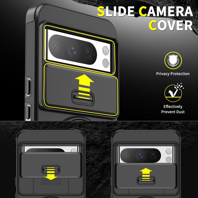 360 °     Magnetic Metal Ring Holder Phone Case With Sliding Camera Protection For Google Pixel 9A Pixel 9 Pro XL 9 9 Pro 8 Pro 8A 7 Pixel 7 Pro Heavy Duty Shockproof Armor Hard Back Cover Dustproof, IP67 waterproof, sweat proof 2