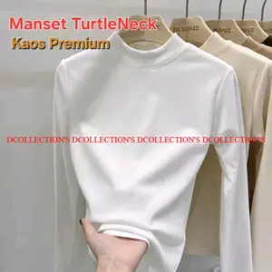 Manset Baju Lengan Panjang TurtleNeck Leher Tinggi Bahan Kaos Premium M L XL XXL Dalaman Wanita Atasan
