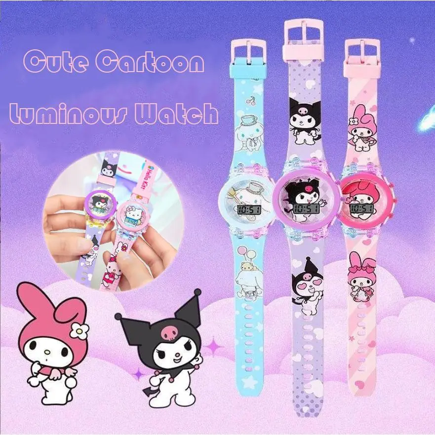Children's Cute Cartoon Luminous Watch Kuromi Led Watch for Girls Melody Watch with Flash Lights Students Cartoon Watch Toys