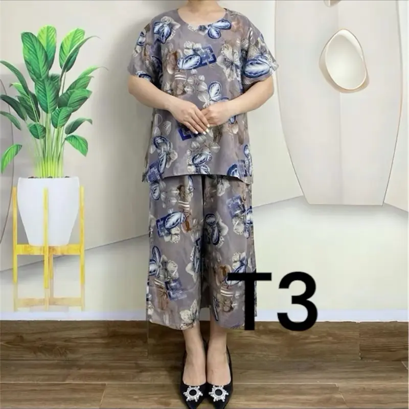 Bộ tôn lanh tặng mẹ mặc mùa hè,mát,mịn,có hoa,hoạ tiết,nữ Nhung Voi 2