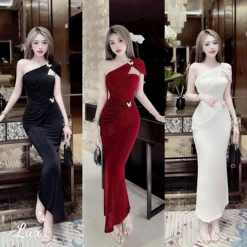 Đầm Body Nữ Chéo Vai Tặng Kèm Ghịm Áo Hình Bướm Siêu Sang D157 Váy Nữ Thiết Kế Thời Trang Đi Tiệc Đi Chơi LOTENA Kem Women