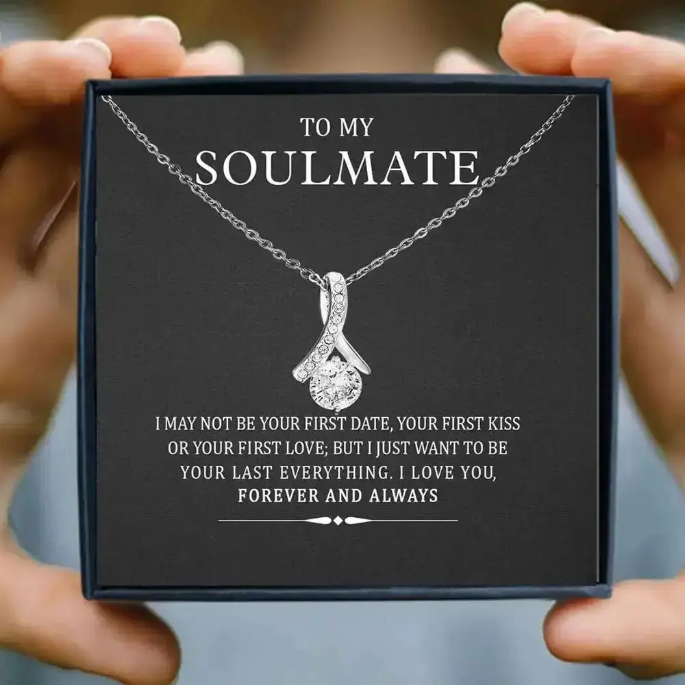 To My Soulmate Pendant Love Necklace, 1 Count/10pcs Creative Rhinestone Decor Jewelry, Perfect Romantic Engagement Jewelry for Women, Gift for Wife & Girlfriend, Valentine's Day Gift Idea, Cuban Link Chain