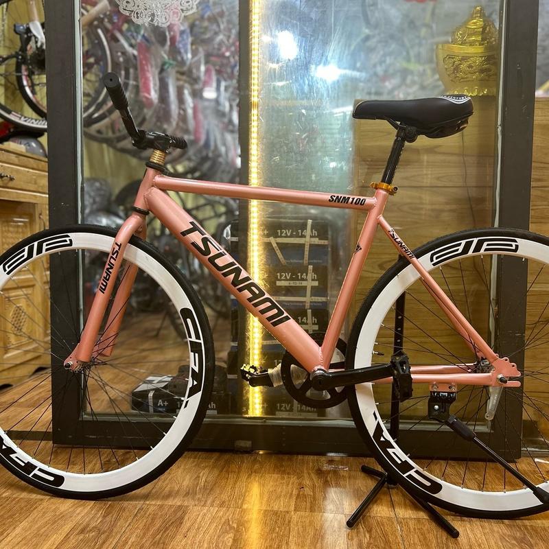 Xe Đạp Thể Thao Single Speed Khung Thép Dành Cho Chiều Cao Từ 1m45 Trở Lên Màu Hồng Gold Vành Trắng Bảo Hành Khung Sườn 12 Tháng Kèm Dây Strap Và Đồ Lắp Gắn Xe Đạp Sports Đạp Xe Đạp