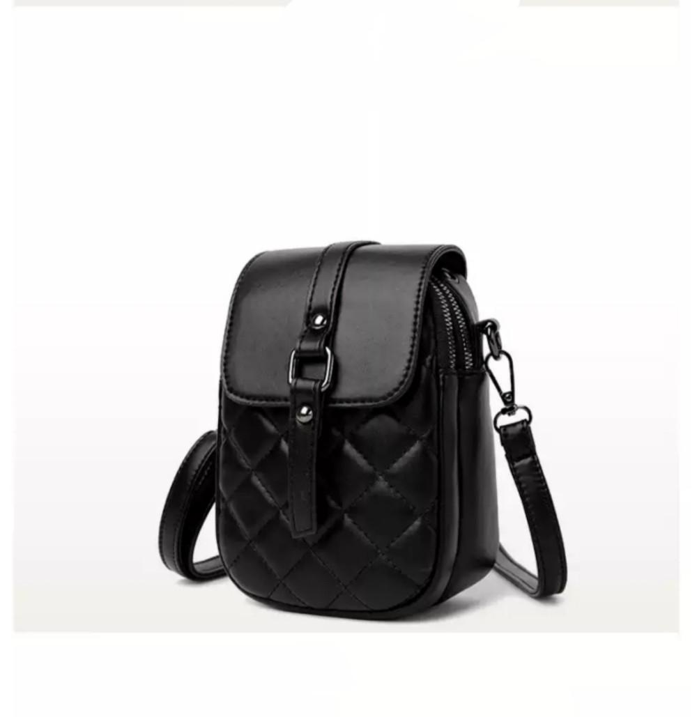 MANONI SHOP - TAS SELEMPANG WANITA MODEL KOREA DESAIN TAS KECIL MINI SLINGBAG TAS HP WANITA BAHAN KUALITAS IMPORT MOTIF JAHIT Kulit PU BISA COD Kanvas Hitam