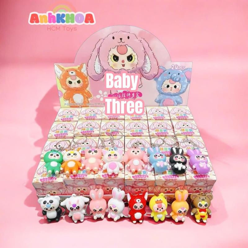 Khay 24 Hộp Móc Khoá BabyThree,Kurumi,Labubu,Babycry Mô hình baby three Bé Ba Tuổi Blindbox Blind Box Móc khoá dễ thương Women Nữ Titan