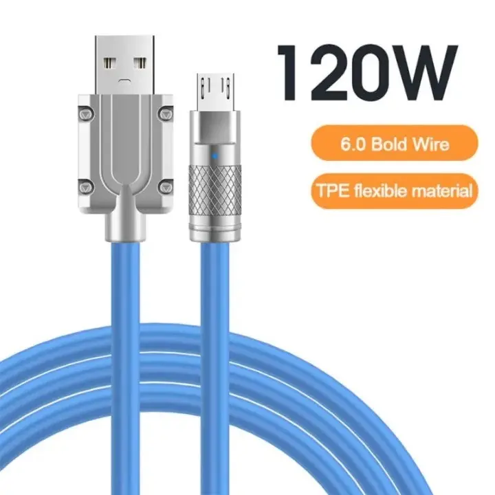 MAKH shop 120W 6A Super Fast Android Charger Zinc Alloy Liquid Silicone Cable Fast Charging USB Cable Micro USB Universal Android Type C  Phone Metal Durable