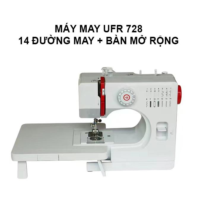 Máy may mini gia đình Famaha UFR 728 2 kim 14 đường may có bàn mở rộng có vắt sổ thế hệ mới - BH 6 tháng