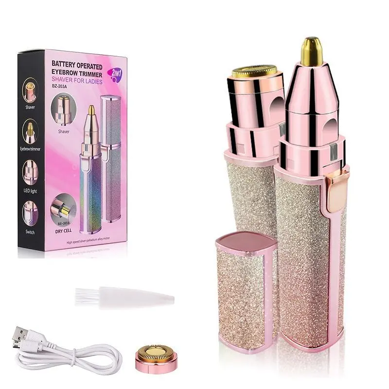 2 in 1 Electric Eyebrow Trimmer, 1 Box USB Rechargeable Eyebrow Shaver & Accessories, Portable Eyebrow Trimmer for Women, Facial Hair Removal Tool