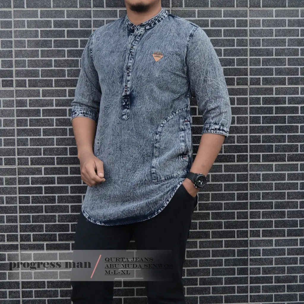 Baju koko kurta  lengan 3/4 dewasa terbaru atasan muslim pria original terlaris kekinian bahan denim