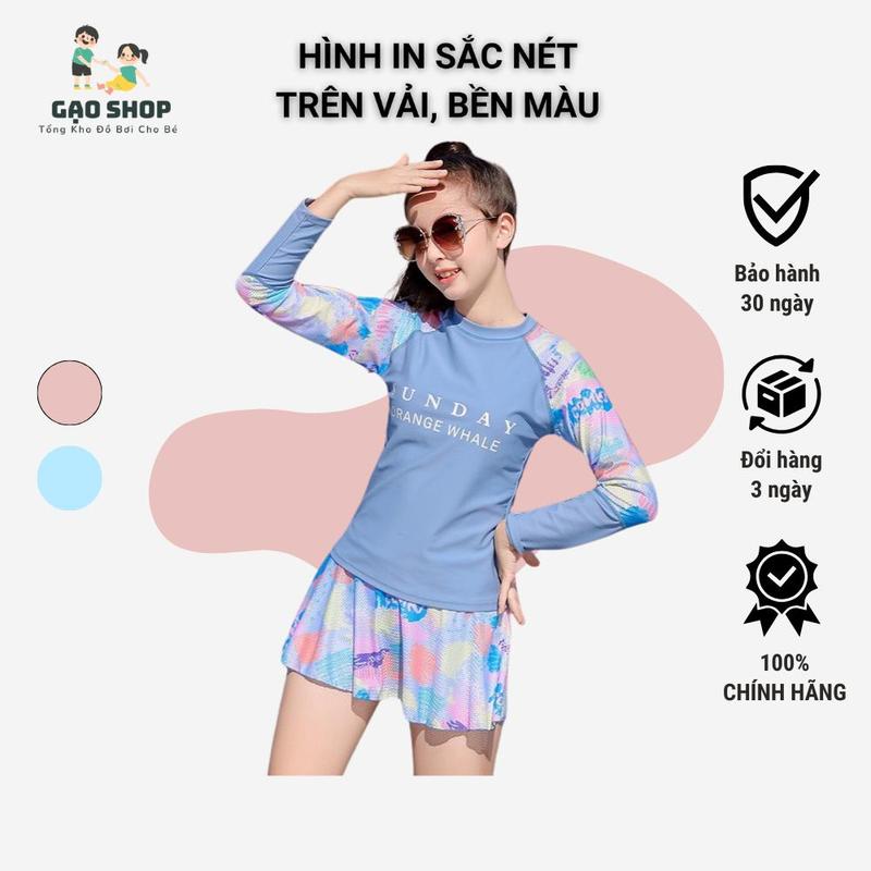 Bộ Đồ Bơi Bé Gái Polyeste Cao Cấp Dài Tay Quần Đùi Kèm Váy Size Lớn Sunday(18-60kg) Gạo Shop 6