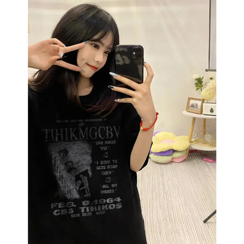 Áo thun nữ vintage đen thời trang nữ bigsize unisex tee 100%cotton Top Women 3