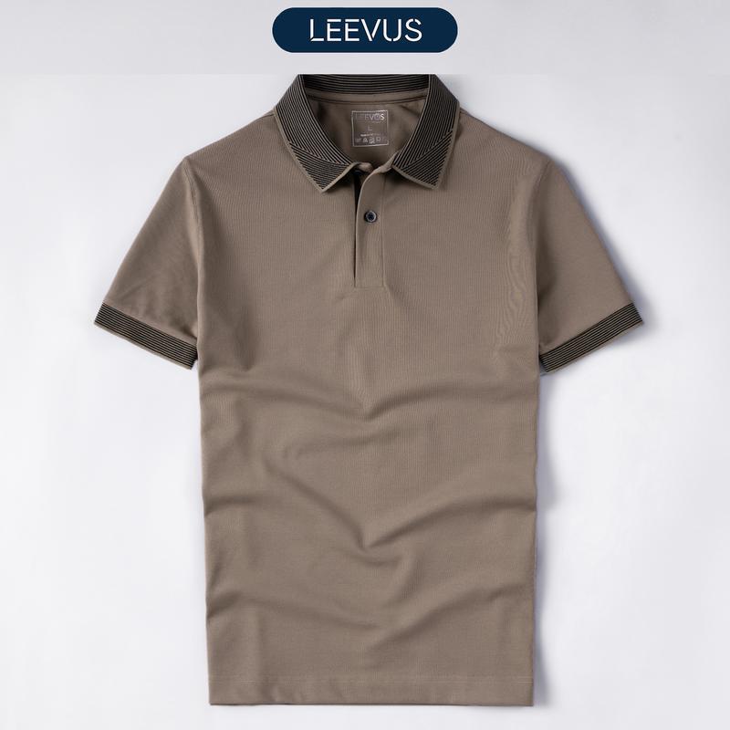 TẶNG HỘP CHO ĐƠN TỪ 499K Áo thun Polo nam phối bo tay cổ STRIPED COLLAR LEEVUS CVC cá sấu cao cấp LEEVUS - APL320