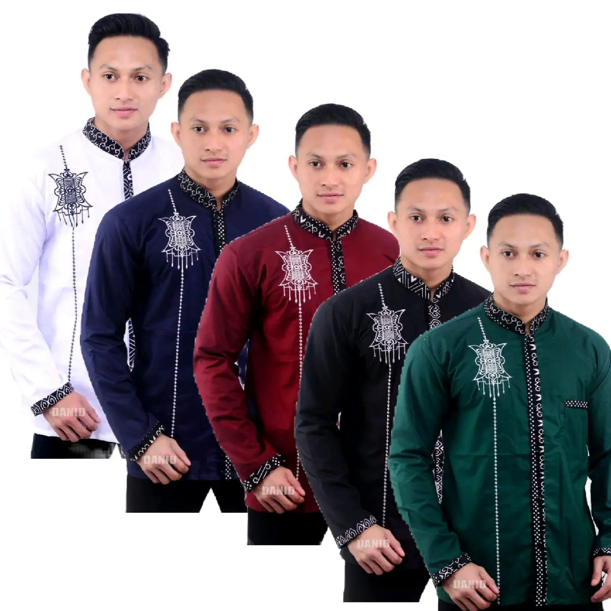 BAJU KOKO PRIA LENGAN PANJANG KOMBINASI BATIK MOTIF PINTU ACEH Muslim Dewasa Katun Atasan Kurta