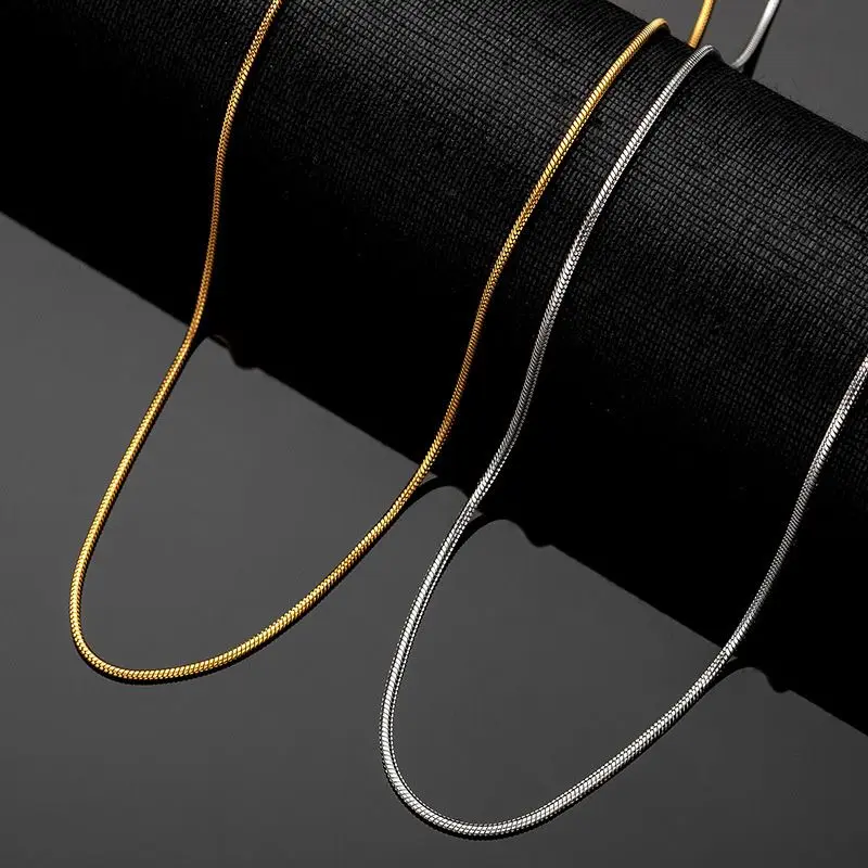 High Color Retention And Non Fading Titanium Steel Necklace, Women'S Round Snake Bone Chain, Collarbone Chain, Basic Bare Chain,Gold Color,Silvery Color,Rose Gold Color,Stylish Round Snake Bone Chain Necklace,Durable And Non-Fading Necklace Options