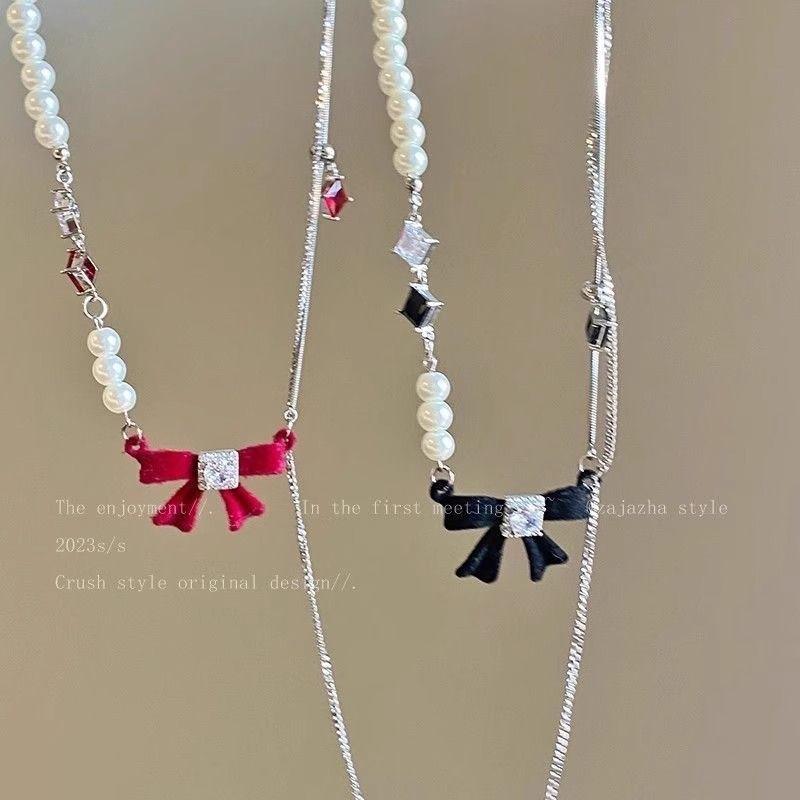Product Introduction of Red Bow Pearl Necklace for Women New Popular Clavicle Chain Noble Niche Necklace Light Luxury High-Grade Accessories 10